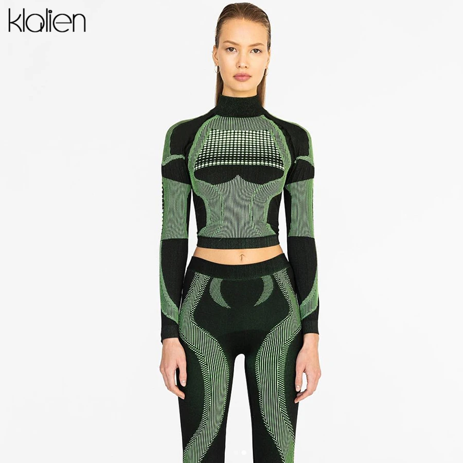 Женский спортивный костюм kalien полосатые наряды с высоким воротником и длинным