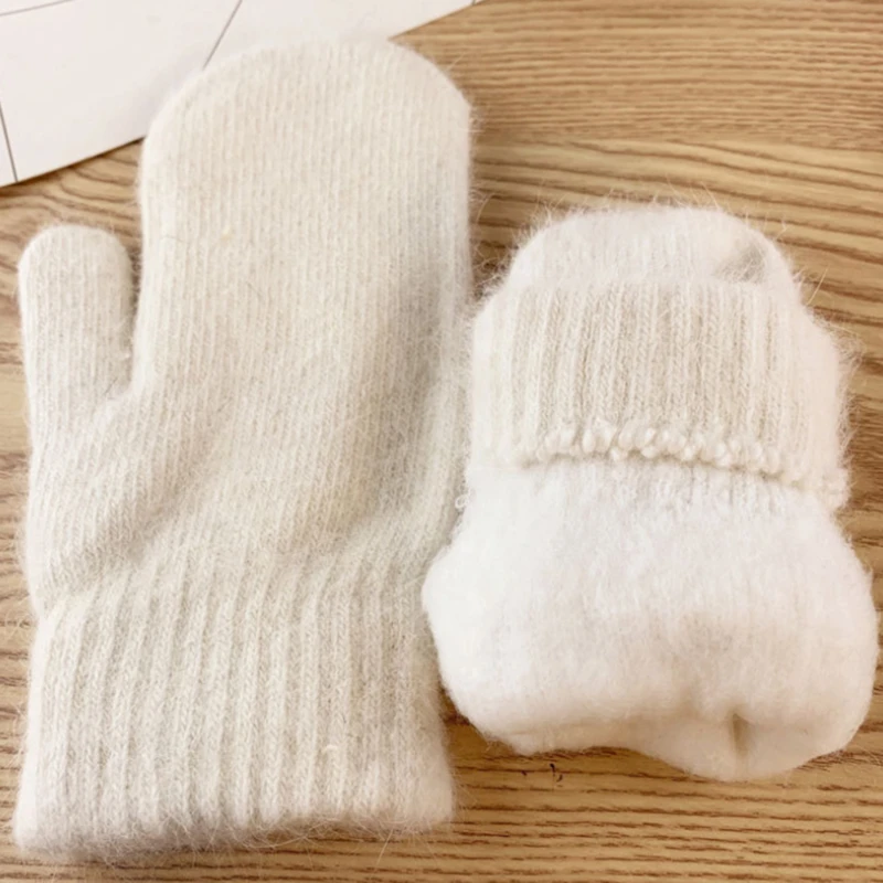 

Double-Layer Rabbit Hair Gloves Female Winter Korean Version Of Solid Color All Fingers Winter Women Gloves Girls Mittens