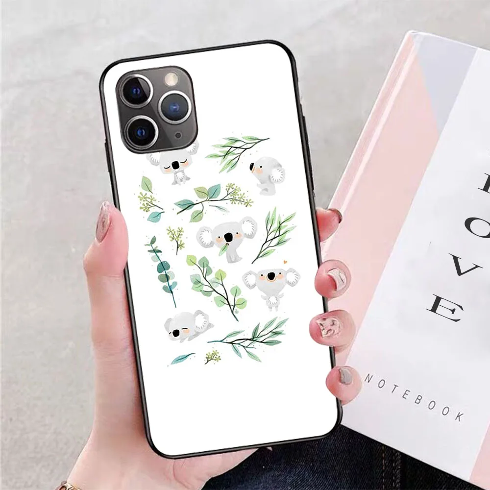 

Koala and Eucalyptus soft TPU border phone case for iphone 11PRO 11PROMAX 11 X XS XR XSMAX 6 plus 7 7plus 8 8plus cover