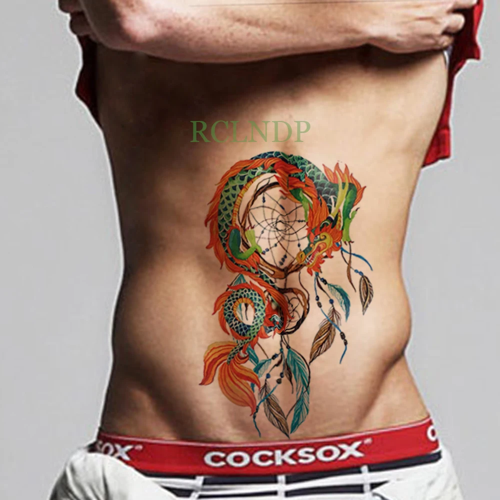 Водонепроницаемые временные тату наклейки Ловец снов Дракон поддельные флэш
