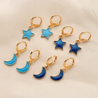 new ocean wind blue star moon earrings sweet trend korean dangle earrings engagement for women fashion jewelry party gift