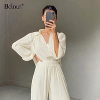 bclout long sleeve autumn winter shirts blouses woman pleated work ladies top elegant loose women blouse khaki solid tops 2020