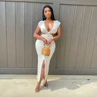 Трикотажное облегающее платье hirigin в рубчик, Женское Платье макси с V-образным вырезом и разрезом, пикантная уличная одежда, женское Белое Облегающее Платье с открытой спиной