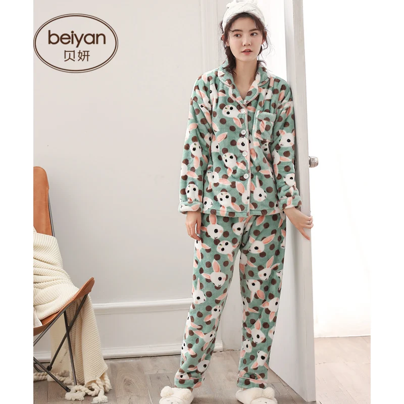 Зимняя Коралловая бархатная женская пижама милый мультяшный женский кардиган