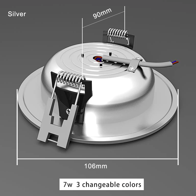 Silver 90mm 7w Светодиодный светильник, точечный светильник, 110 В, 220 В, 230 В, 240 в, светодиодный потолочный круглый встраиваемый светильник для гостиной, спальни, офиса, с регулируемой яркостью - Испускаемый цвет: Silver 90mm 7w