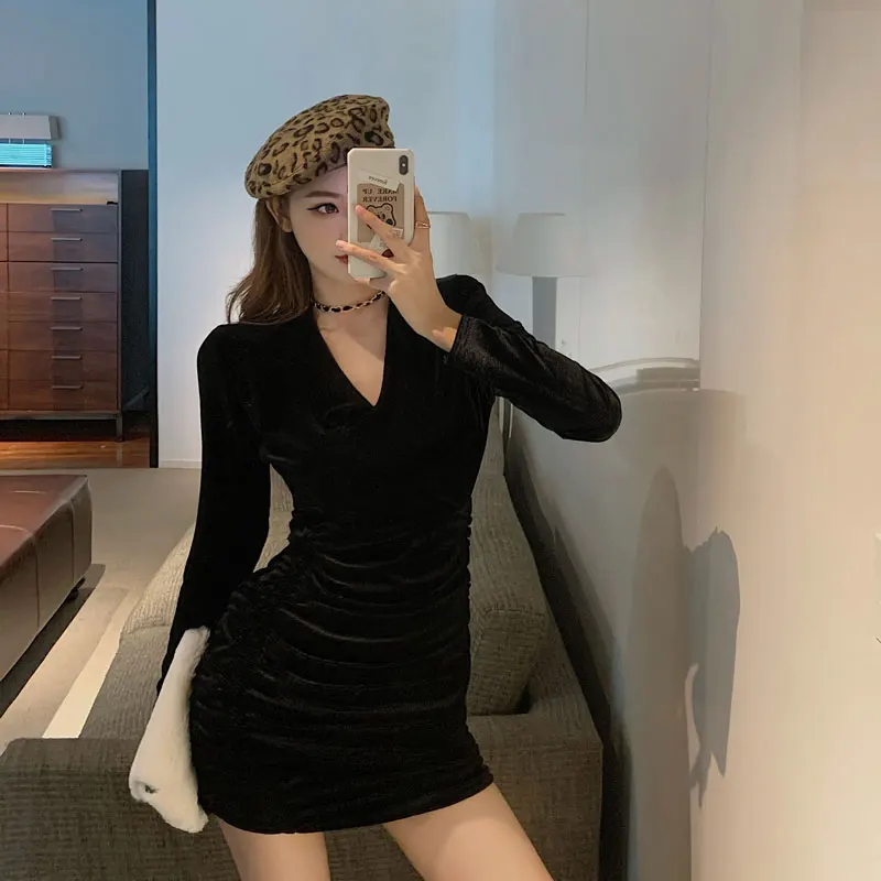 

Will ~ big yards dress new chop male Korea black velvet leggings A bag and A wrinkled design of single dress