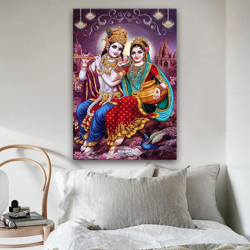 Индийская религия лорд радха кришна Холст Картина плакаты-портреты и принты на