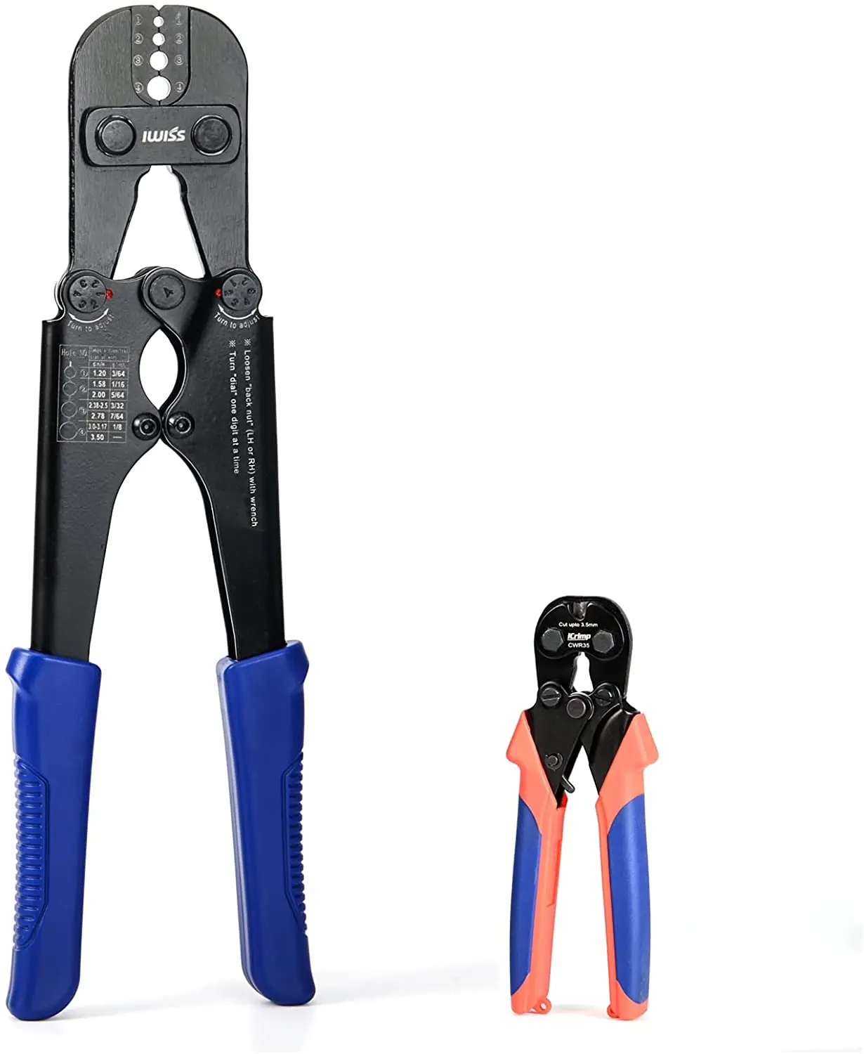 

Wire Rope Crimping Tool for Aluminum Crimping Loop Sleeve, Two Barrel Ferrule, Oval Sleeves, 3/64 in to 1/8 in, Wire Rope Swagin