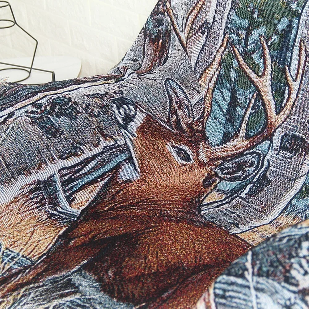 Винтажный пасторальный хлопковый ковер с оленем украшение гобелен кисточками