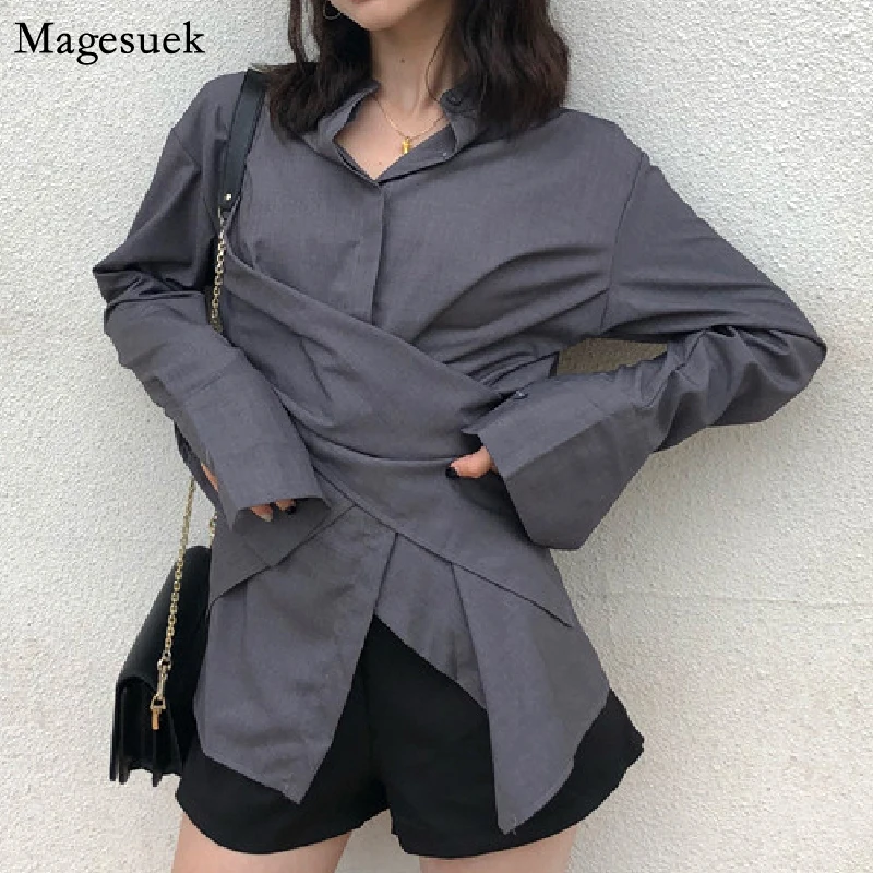 

Autumn Chic Fashion Women Blouse Fashion Cross-design Women Shirt Long Sleeve Office Lady Shirts Tops Solid Blusas Clothes 15572