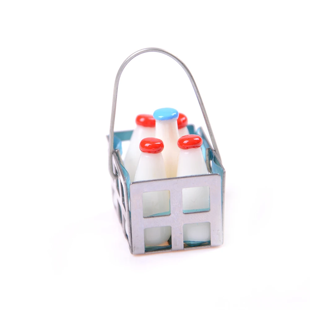 

Kwaii Kids Toys 1Set 1/12 Scale White Milk Basket and Milk Bottle Doll house Food Furniture Toys Miniature Doll house Toy