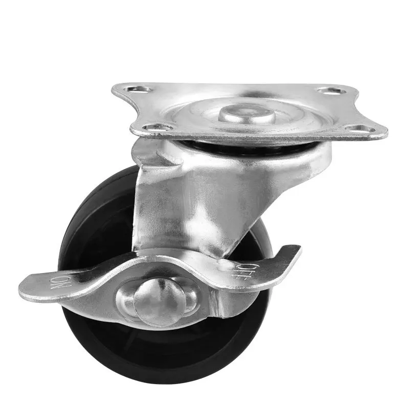

4 Pcs/Lot Casters 2 Inch Black PP Universal Belt Brake Furniture Caster Diameter 50mm Flat Side Nylon Roller