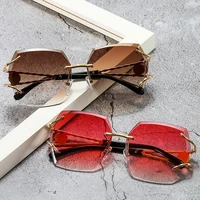 2021 fashion new women rimless sunglasses rhinestone trimming gradient lens sun glasses female brand design retro goggle shades