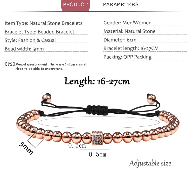 Регулируемый Браслет Роза Золотой геометрической формы микро паве шарики бусины