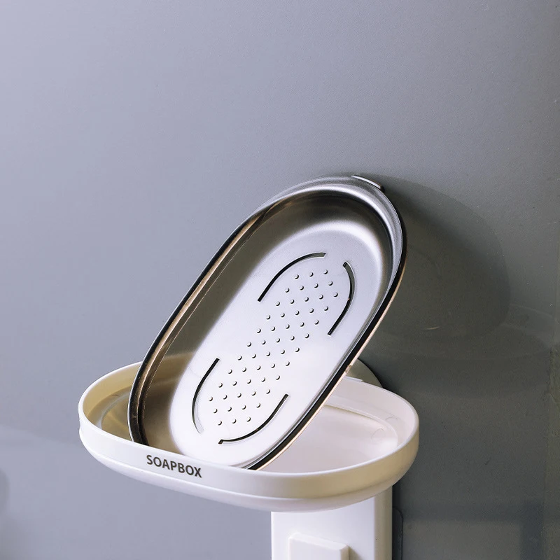

Double Layer Wall Mounted Soap Dishes Box Drain Sponge Holder Storage Rack For Bathroom Accessories Toiletries Organizer Kitchen