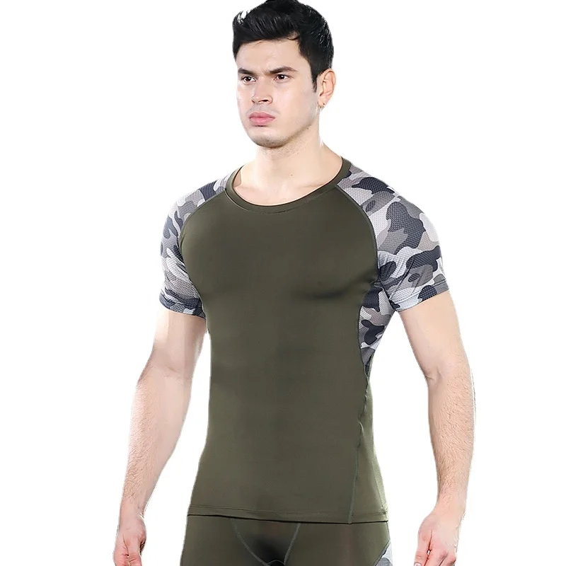 

2021 Summer Men's T-shirt Short Sleeve Sports Fitness Training Quick-drying Elastic Tight Fashion Men Top Men Clothing T Shirt