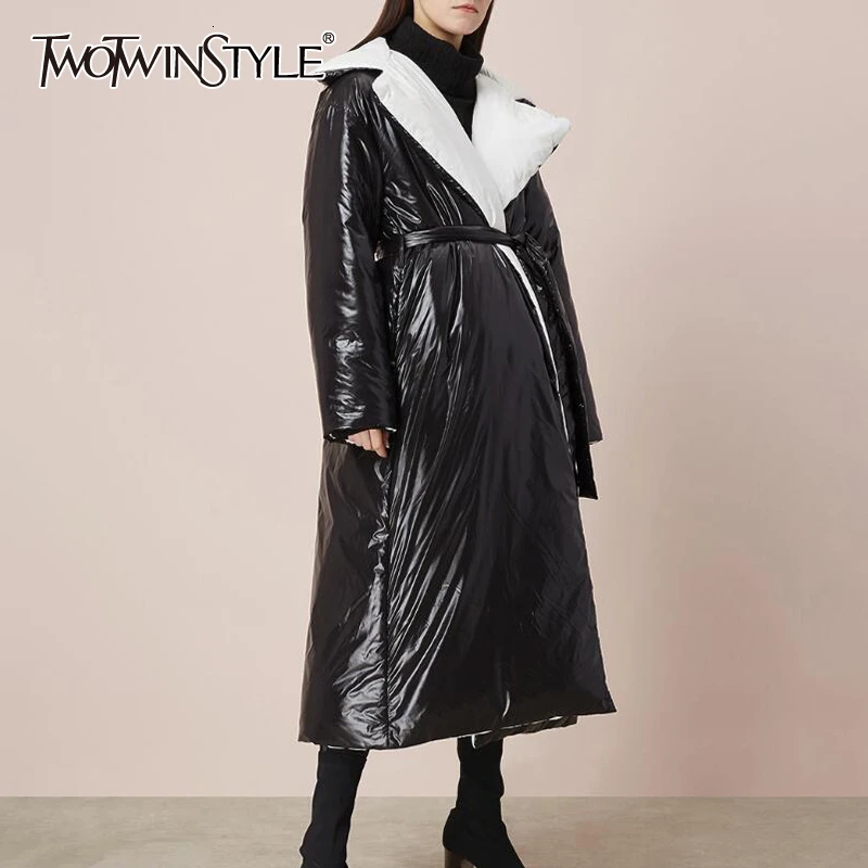 Женские хлопковые пальто TWOTWINSTYLE модные парки с отложным воротником и длинными