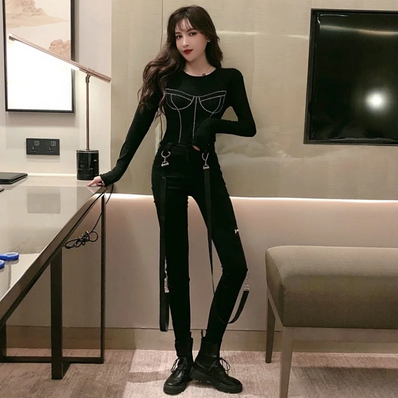 Весенняя модная дизайнерская Стразы с длинным рукавом облегающая Сексуальная