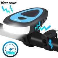 west biking 3 modes bicycle headlight 120db electric horn mtb bike bell bike accessories usb rechargeable cycling horn light