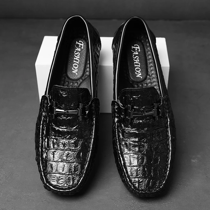 

2020 Leather Shoes Men Loafers Luxury Brand Casual Slip on Flats Formal Loafer Men Moccasins Italian Black Male Driving Shoes