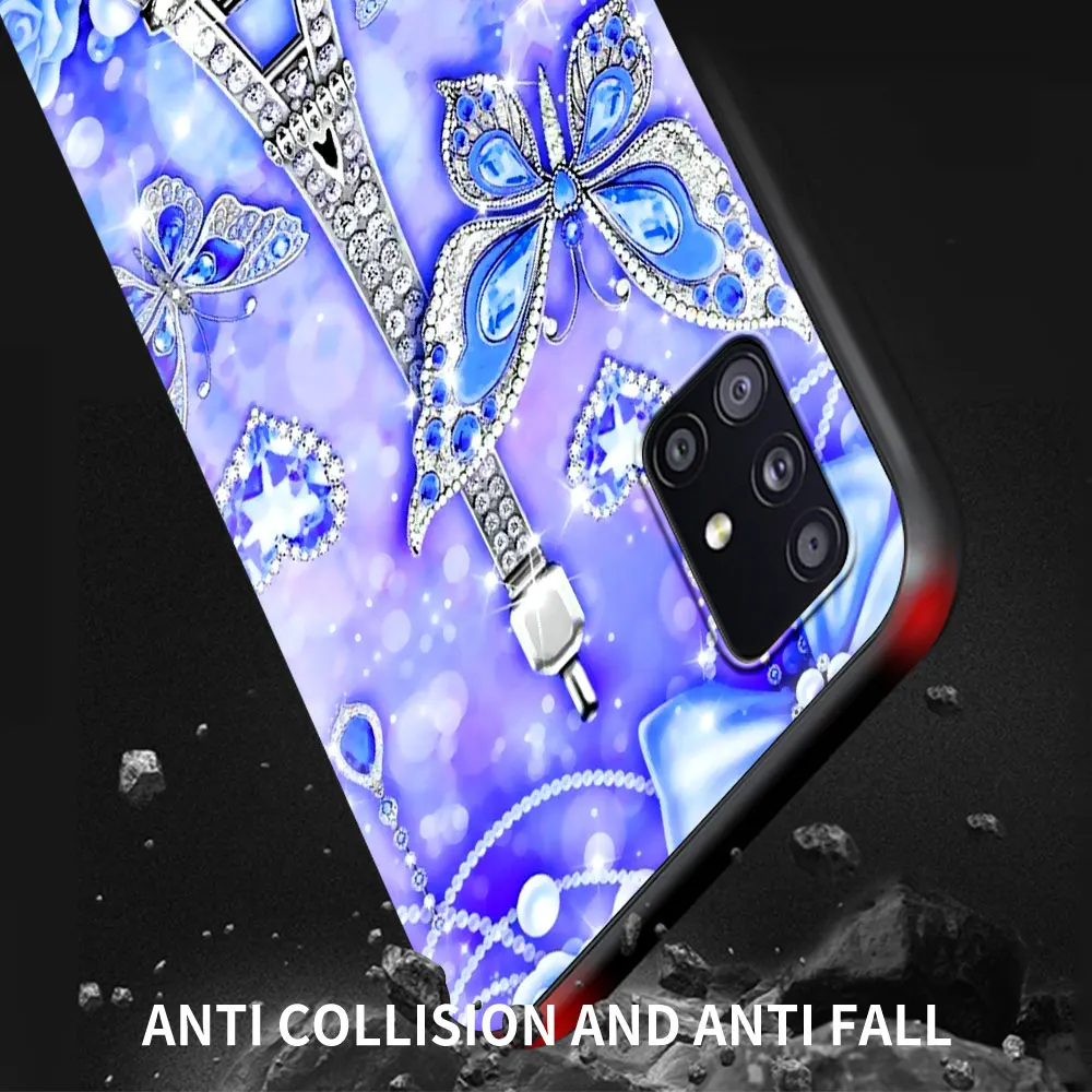 

Phone Case For Samsung Galaxy A51 A71 M30s A21s A31 A41 A11 A01 M31 M51 Black Soft Smartphone CoversDiamond Crown Printing