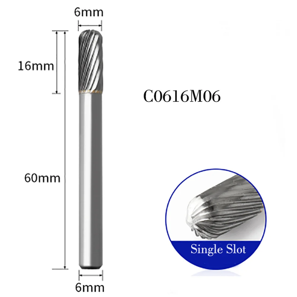 

1Pc 6mm Shank 6mm Tungsten Carbide Cutter Alloy Hard Metal Grinding Head Single Slot Rotary Burr CNC Engraving Bit Tool 12 Types