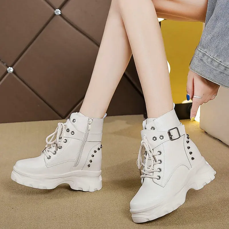 

Feminino Ankle Boots 2021 New Women Platform Rivet Boots Female Lace Up Boots Women Wedges Shoes Woman Short Boot Botas De Mujer