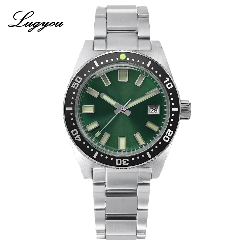 Green no logo Lugyou San Martin 62Mas Diver механические Автоматические Мужские часы из нержавеющей стали NH35 керамический ободок с циферблатом от солнца резиновое минеральное стекло - Цвет: Green no logo
