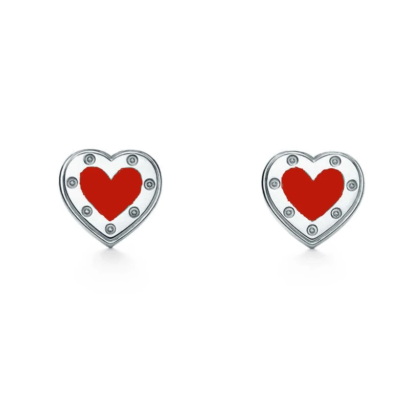 

Original 1:1S925 Sterling Silver Enamel Heart Earrings Classics Hot Sell Women Logo High-End Jewelry Valentine Gift