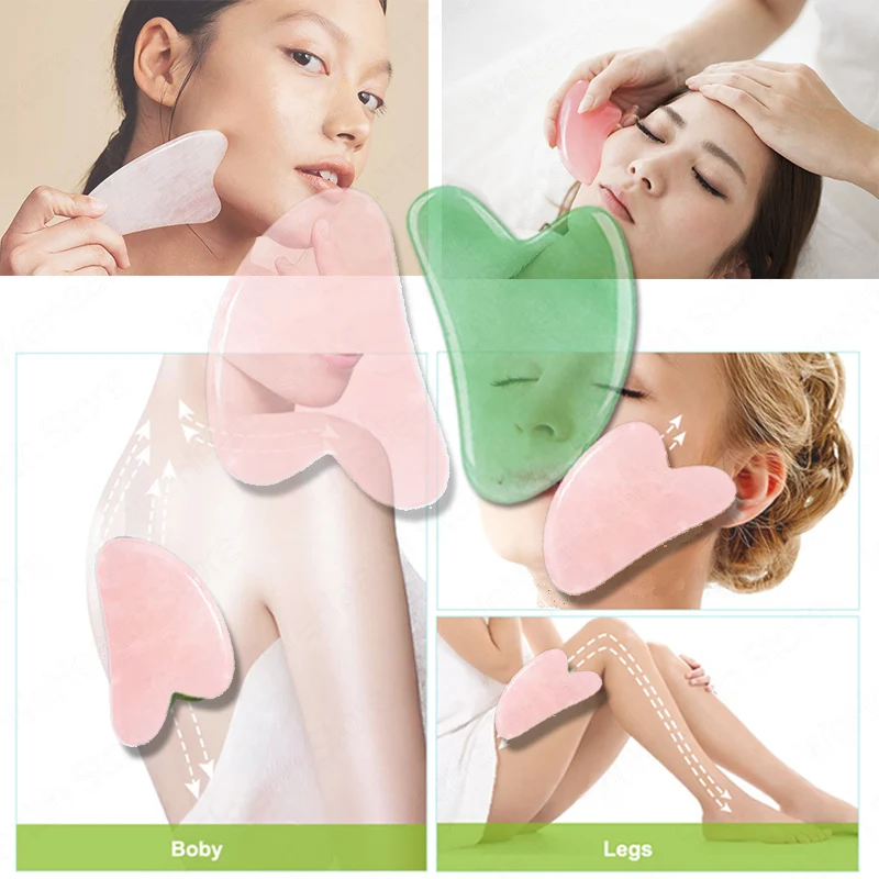 

Natural Jade Gua Sha Jade Roller Scraper Board Massage Face Roller Guasha Stone For Face Neck Skin Wrinkle Remover Beauty Care