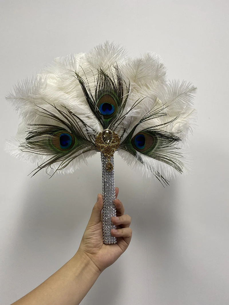 

Feather Hand Fan Handmade Luxurious African Dance Lace Feather Fans for Wedding Party Gift Dropshipping Top Wedding Decoration