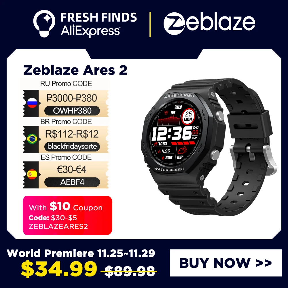  Новые Zeblaze Ares 2 прочные модные умные часы 50 м водонепроницаемые длинные часы с аккумулятором HD цветные умные часы для Android iOS Phone 