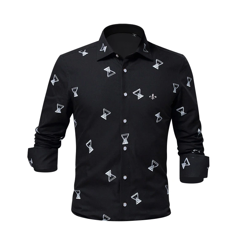 Принт песочные часы мода Blusa Camisa Social Masculina Dudalina с длинным рукавом Slim Fit рубашка мужская Цветочная одежда пуловер Белый мужской