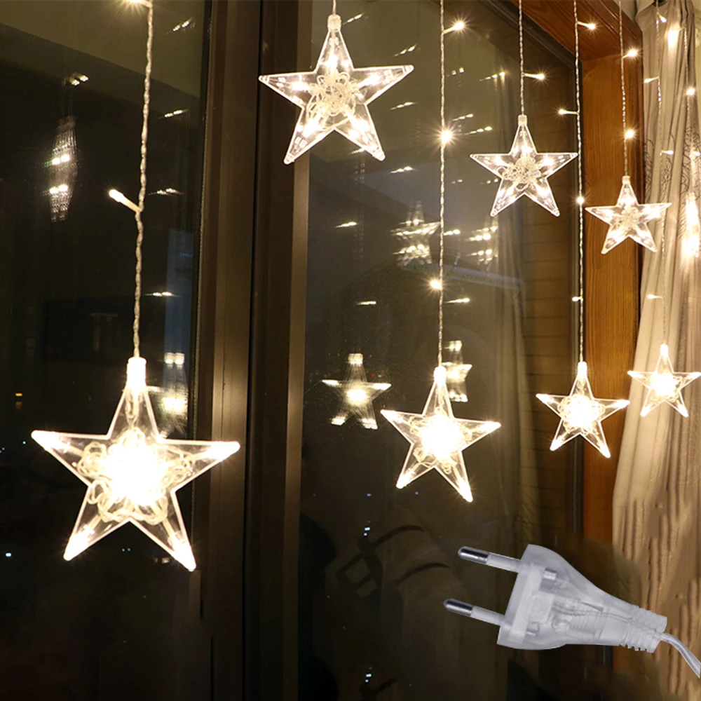 star Warm White 2,5 м светодиодный капли воды звезды занавес огни 220 в ЕС Рождественская гирлянда Фея открытый для свадьбы Праздничное оформление - Испускаемый цвет: star Warm White
