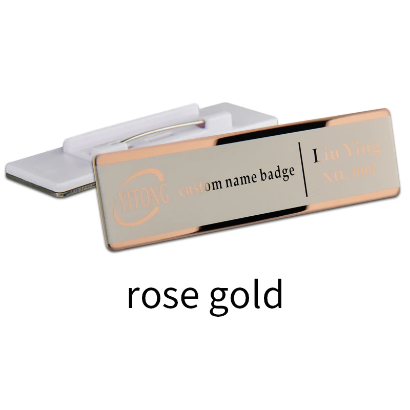 rose gold 1 шт. индивидуальный бейдж с именем металлический 70*20 мм ID значок с лазерной гравировкой значок бизнес имя - Цвет: rose gold