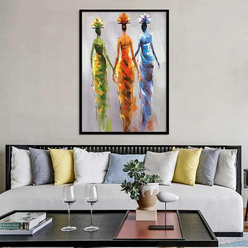 African Woman Portrait Oil Painting on Canvas Posters and Prints Scandinavian Art Wall Picture for Living Room Unframed Дом и сад
