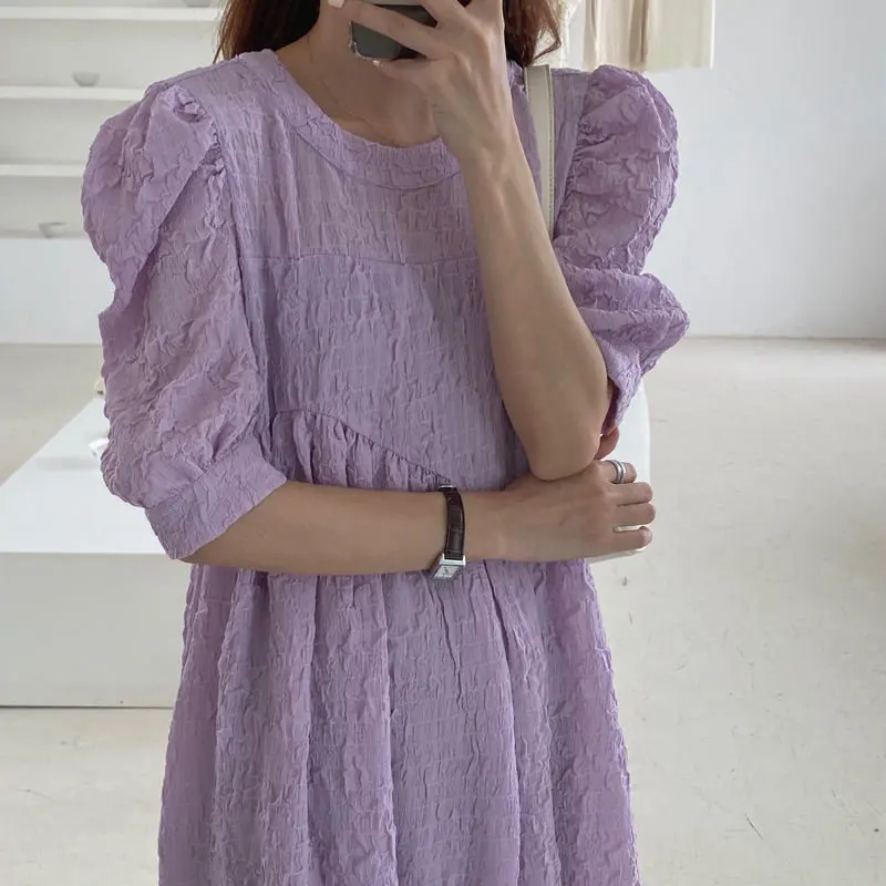 Alien Kitty Women Summer 2020 Vintage OL Solid Brief Chiffon Sweet Girls Pleated Fresh Puff Sleeves New Elegance Cute Dresses | Женская