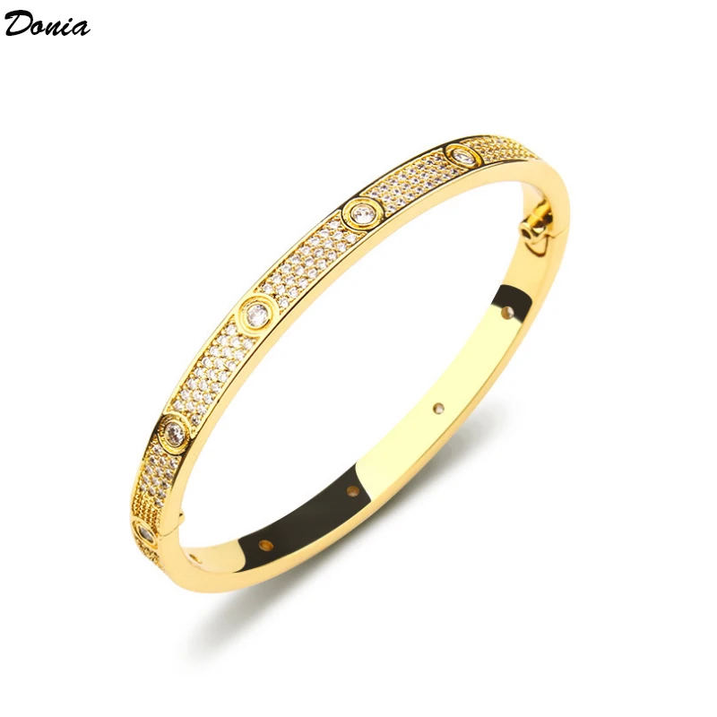 Donia Jewelry European and American fashion wide AAA zircon bracelet men and women couples luxury full zircon bracelet