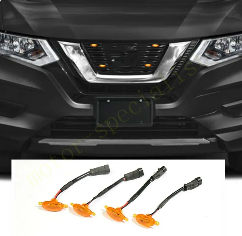 

4PCS Fit For Nissan Rogue 2015-2020 LED Car Front bumper Grille LED Yellow Light Raptor Style Light Kit Decor W/ Wire Speed