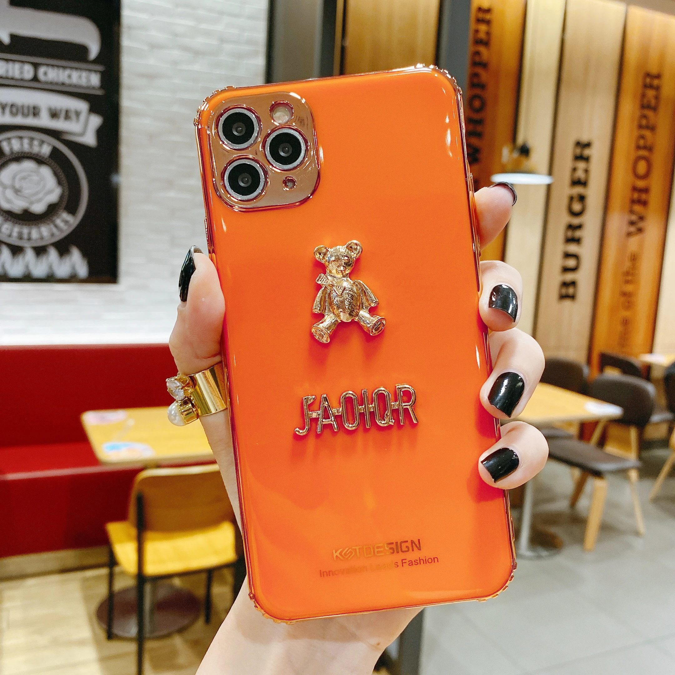 

Plating edge 3d bear pattern and drop resistance Phone Case for iPh11 Pro Max XS X XR 6S 7 8 Plus soft cover