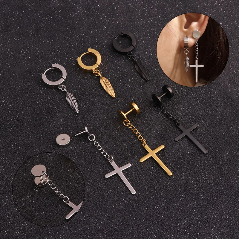 

Unisex Punk Cross Feather Cartilage Helix Dangle Earring Piercing Jewellery