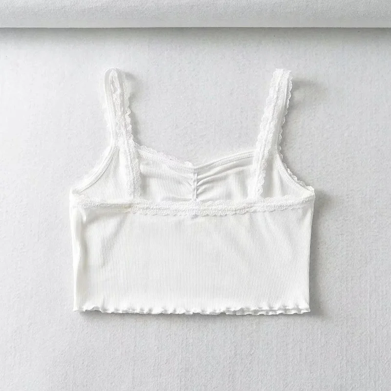 

Summer Fashion Sexy Lace Tanks Tops for Women 2021 Elegant Chic Short Camisole Black White Crop Tops Vintage Short Camis Tees