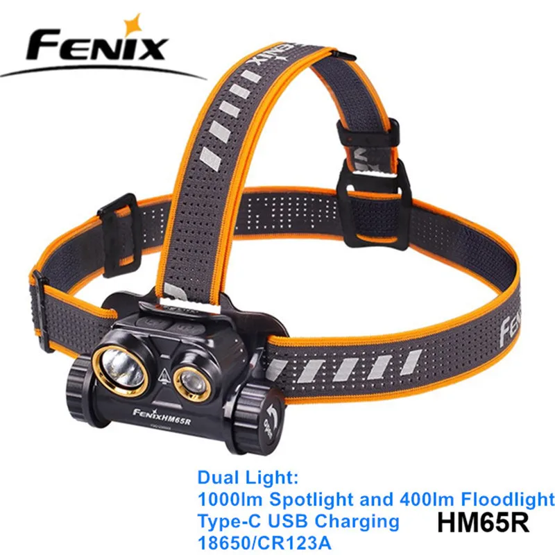 Fenix HM65R Тип C usb зарядка 1000ЛМ прожектор 400лм прожектор налобный фонарь для активного отдыха 18650 CR123A Водонепроницаемый фонарик
