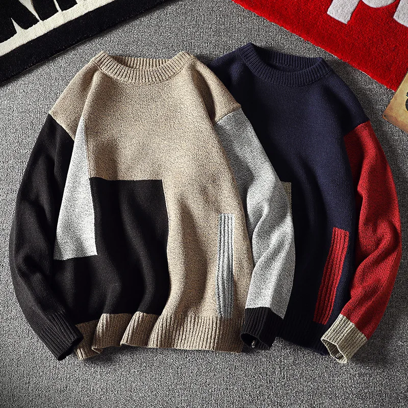 

Мужские и женские винтажные зимние свитера 2021, пуловеры с круглым вырезом, свитеры с цветными блоками, повседневная одежда в стиле Харадзюк...