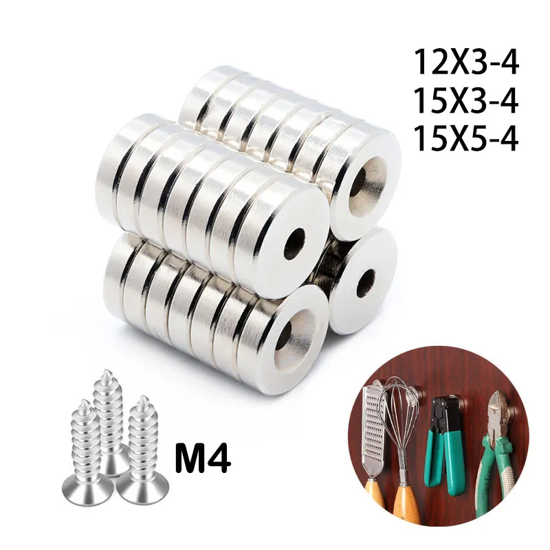 

12x3 15x3 15x5 Hole 4mm N35 NdFeB Countersunk Round Magnet Super Powerful Strong Permanent Magnetic imane Disc With M4 screws