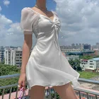 Женский мини-сарафан в Корейском стиле, летнее платье феи из белого тюля в стиле Харадзюку, милая кавайная одежда с пышными короткими рукавами, 2021