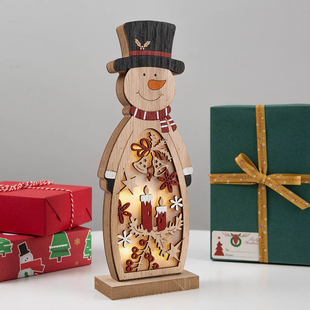 Светодиодный светильник с Рождеством деревянные украшения оленем и снеговиком