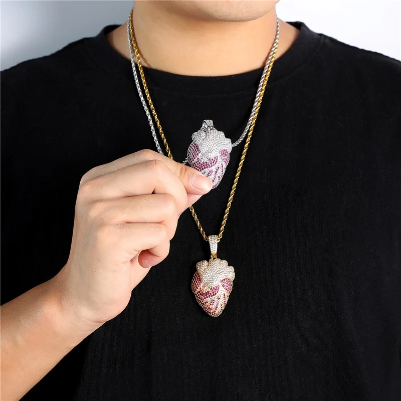 

Men Women Hip Hop Iced Out Bling Bling Heart Pendant Necklace Crystal Organ Hiphop Necklaces Fashion Charm Jewelry