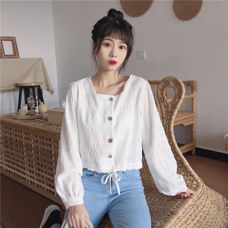 

Bubble Long Sleeve Chic Shirt Female Design Non-mainstream Spring and Autumn Outer Wear All-Matching Western Style French Short
