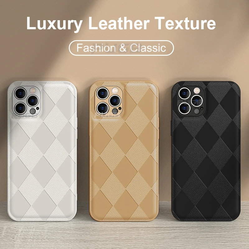 

Luxury Diamond Pattern Leather Texture Case for iPhone 11 12 13 Pro MAX Mini SE 2020 XR X XS 7 8 Plus Silicone Shockproof Cover
